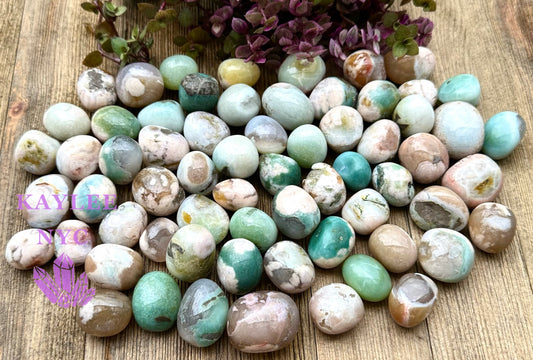 Wholesale Lot 2 Lbs Natural Green Flower Agate Tumble Healing Energy Nice Quality