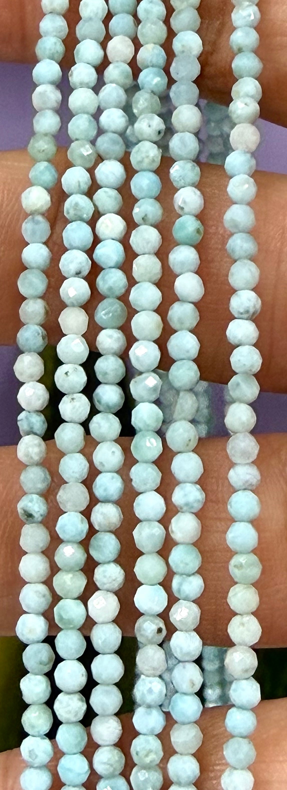 6 PCs 2mm Faceted Natural Larimar Necklace Stainless Steel Finding