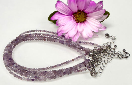 6 PCs 2mm Faceted Natural Lepidolite Anklet Stainless Steel Finding