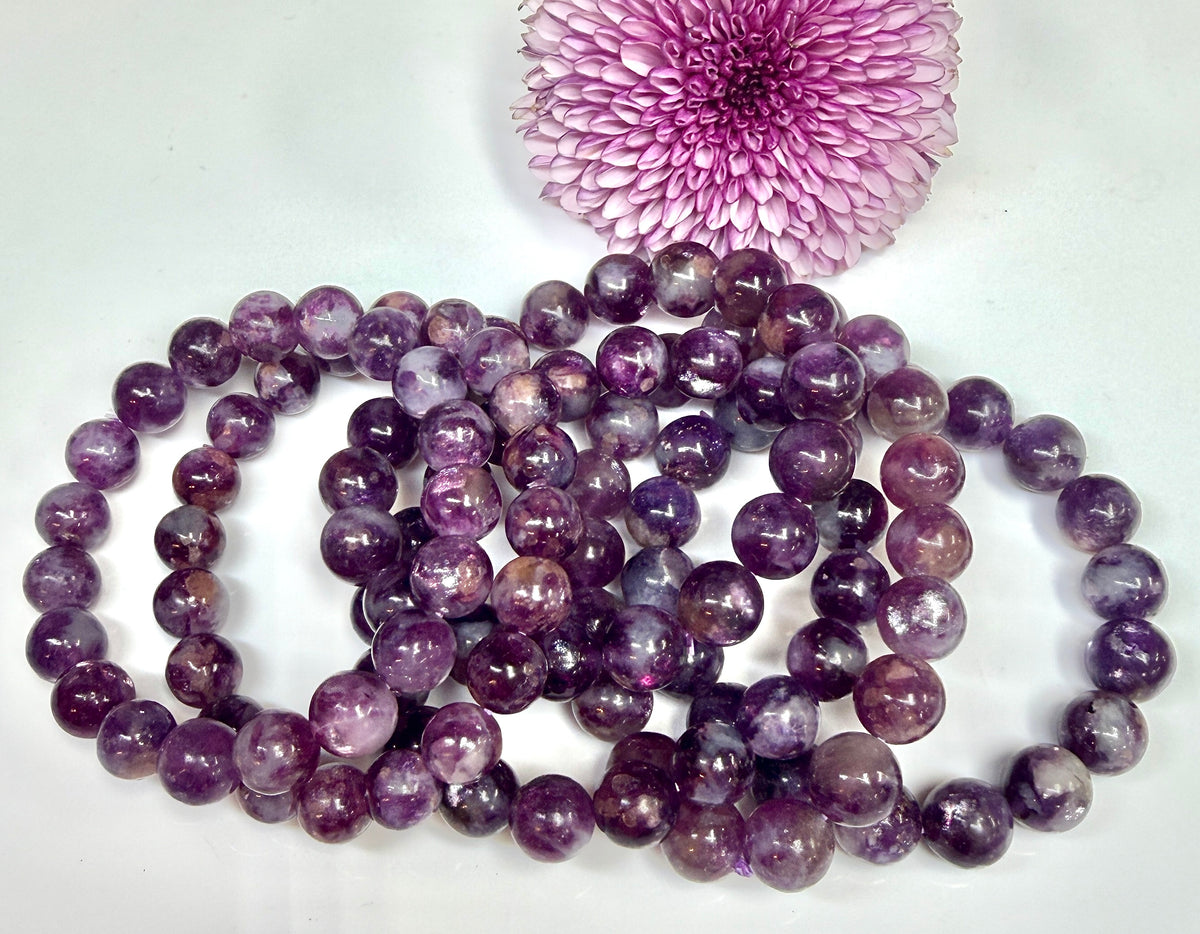 Wholesale 6 Pcs 8-11mm Natural Lepidolite Mica 7.5” Crystal Healing Stretch Bracelet
