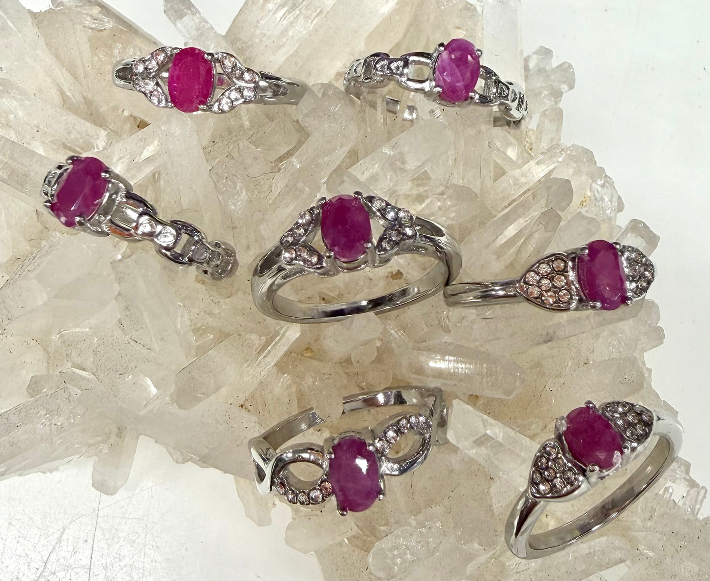 Wholesale Lot 7 pcs Natural Ruby Stainless Steel Ring 4x6mm