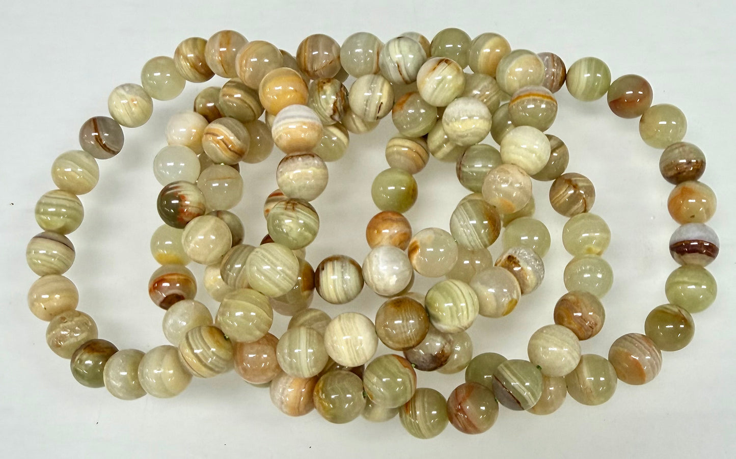6 PCs 10mm Natural Green Onyx Stretch Bracelet 8”