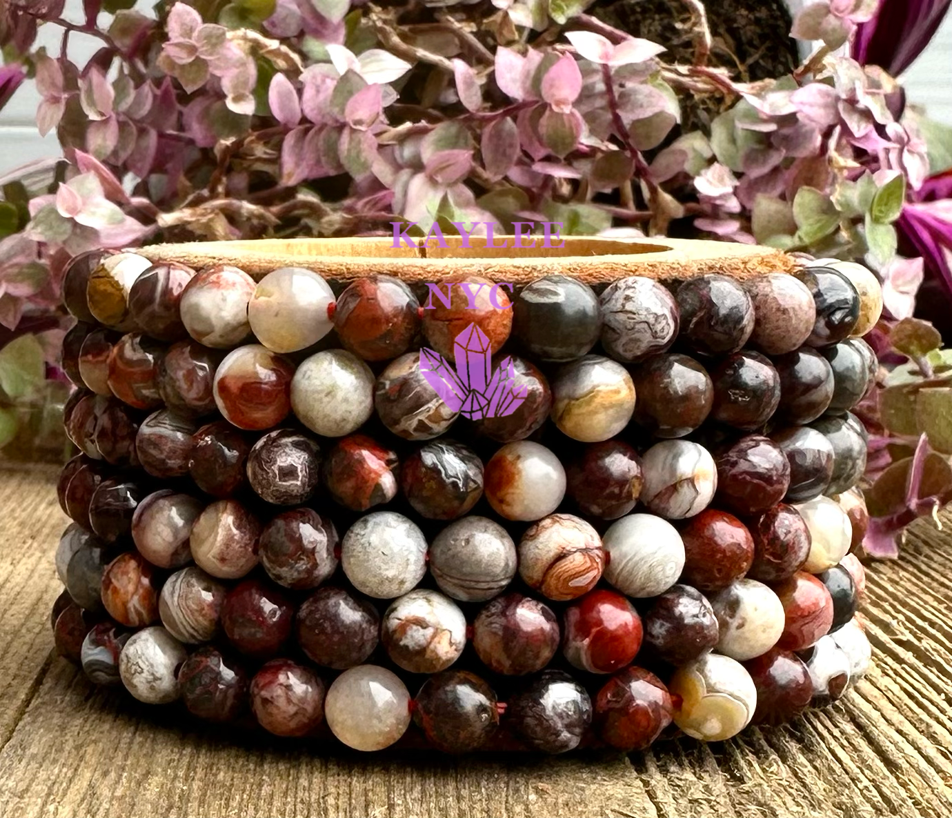 6 PCs 6mm Natural Mexican Lace Agate Stretch Bracelet