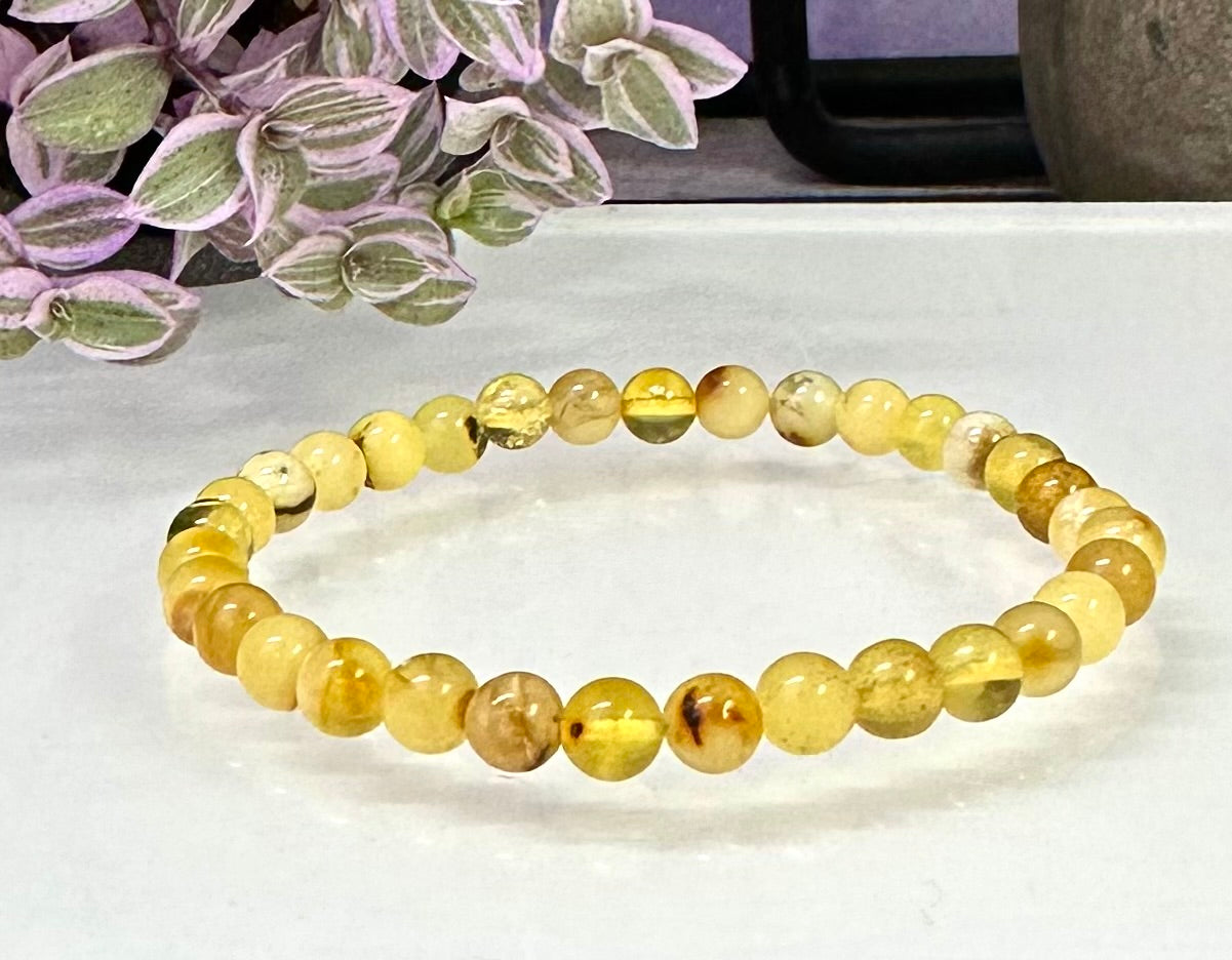 Wholesale 6 PCs 5-6mm Natural Amber Crystal Stretch Bracelet 7.5"