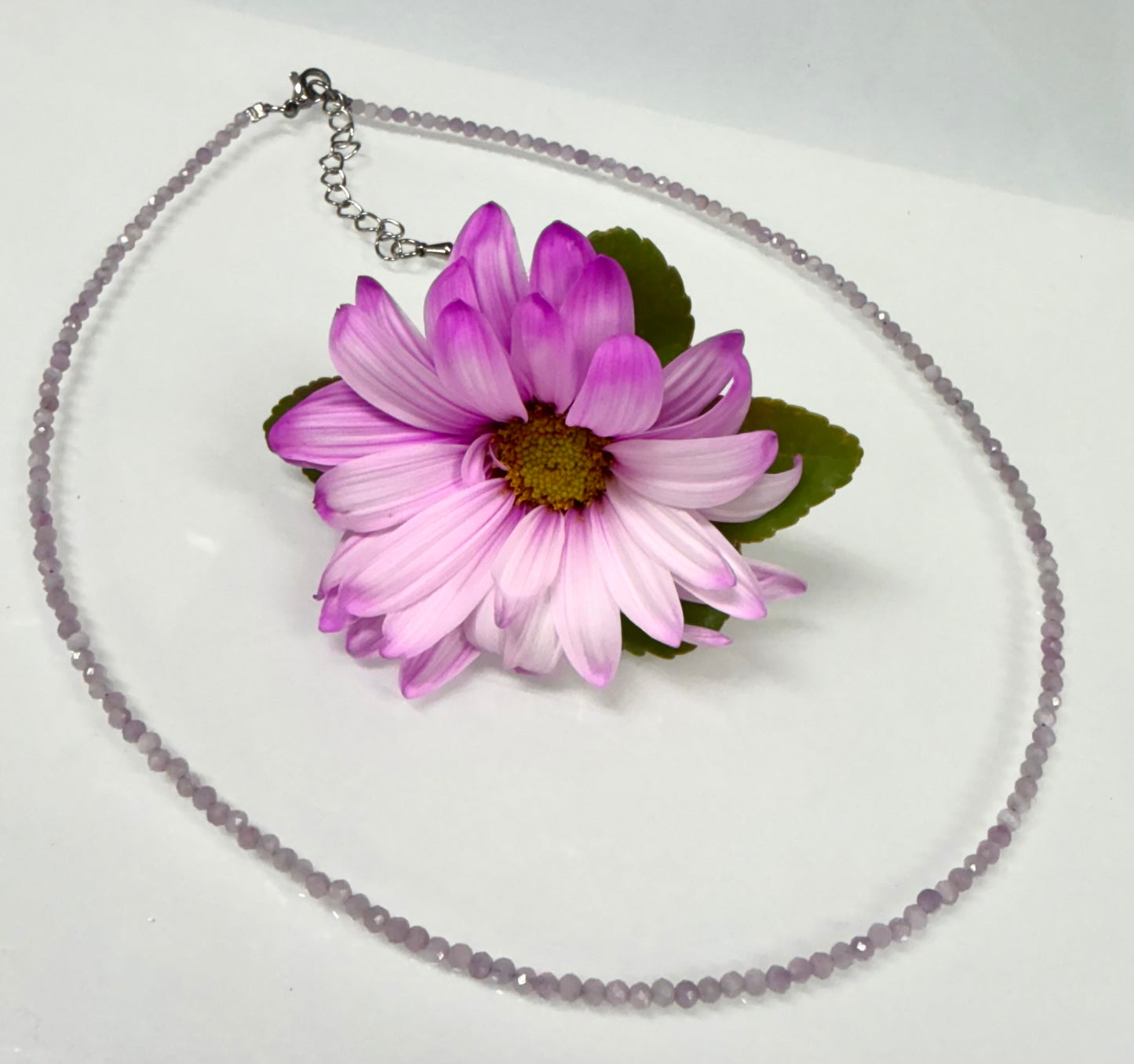 6 PCs 2mm Faceted Natural Kunzite Necklace Stainless Steel Finding