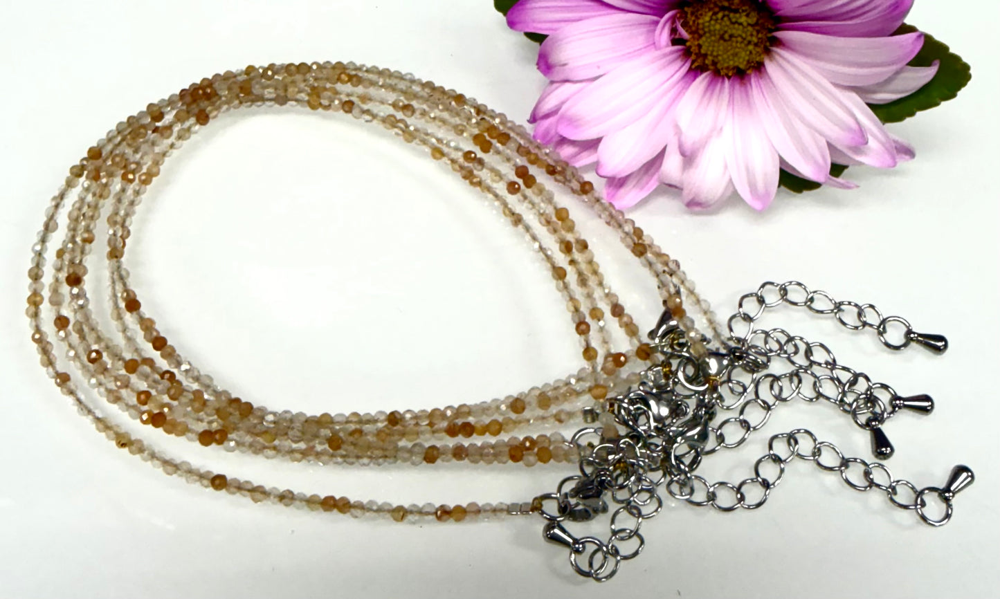 6 PCs 2mm Faceted Natural Amphibole Quartz Anklets Stainless Steel Finding