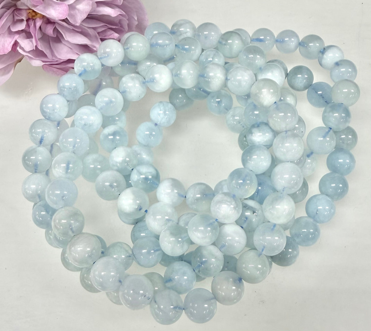 Wholesale 6 Pcs Natural Aquamarine 8mm 7.5” Crystal Healing Stretch Bracelet