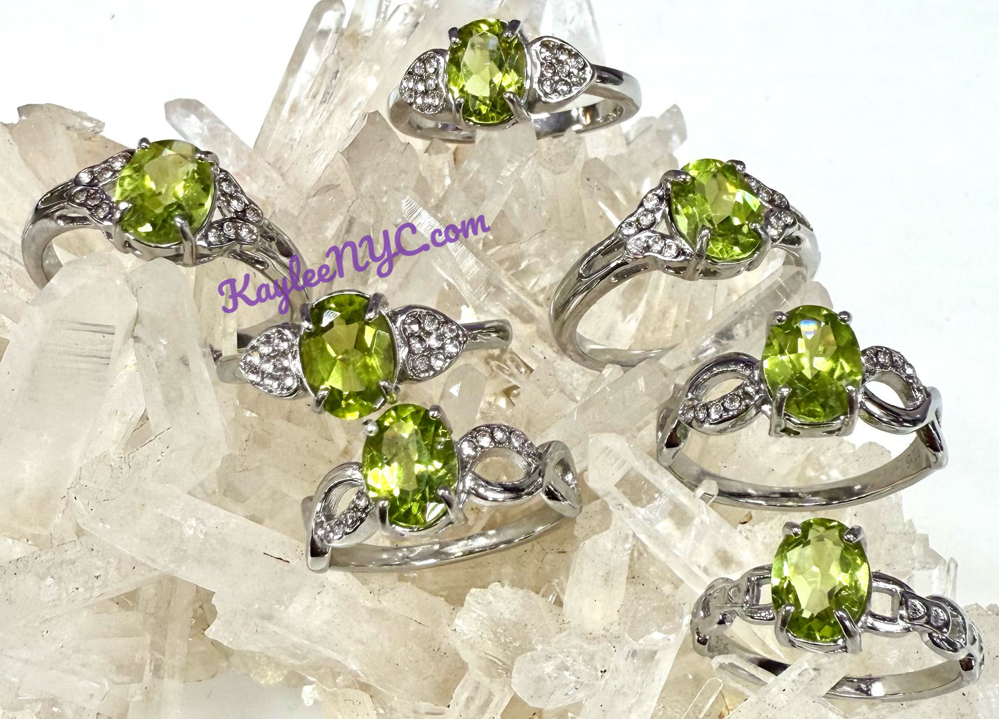 7 PCs Natural Peridot Stainless Steel Rings