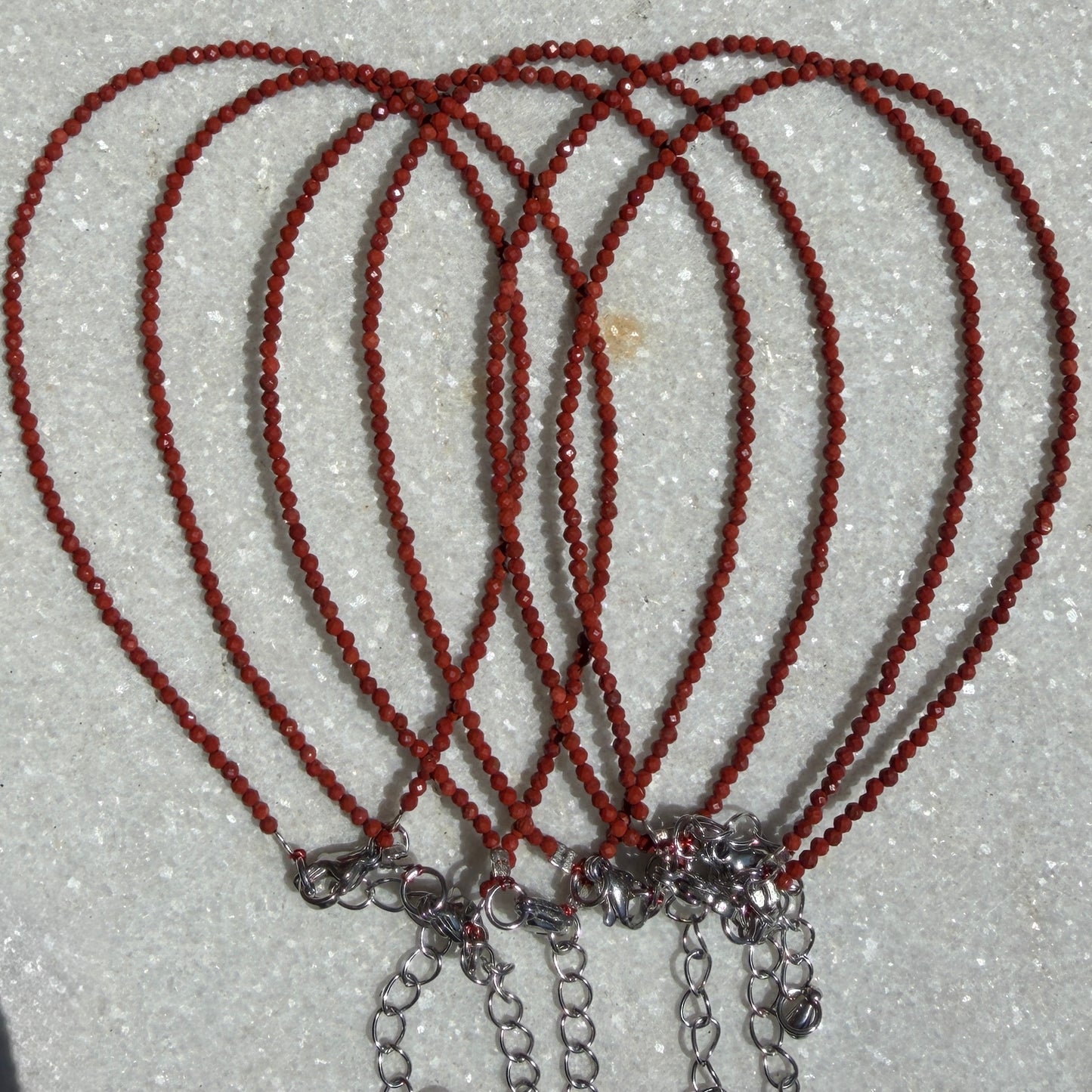 Wholesale Lot – 6 PCS 2mm Faceted Natural Red Jasper Anklets with Stainless Steel Findings