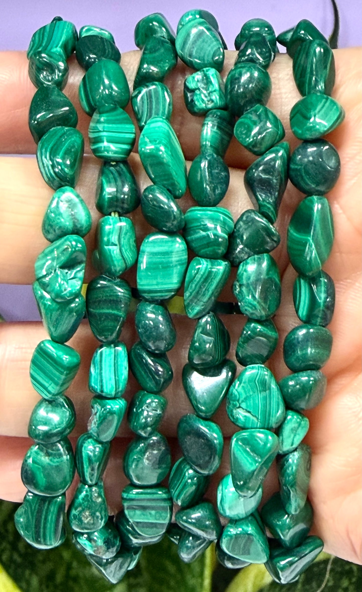 Wholesale 6 Pcs ~7mm Malachite Natural Crystal tumble Stretch Bracelet 7.5”