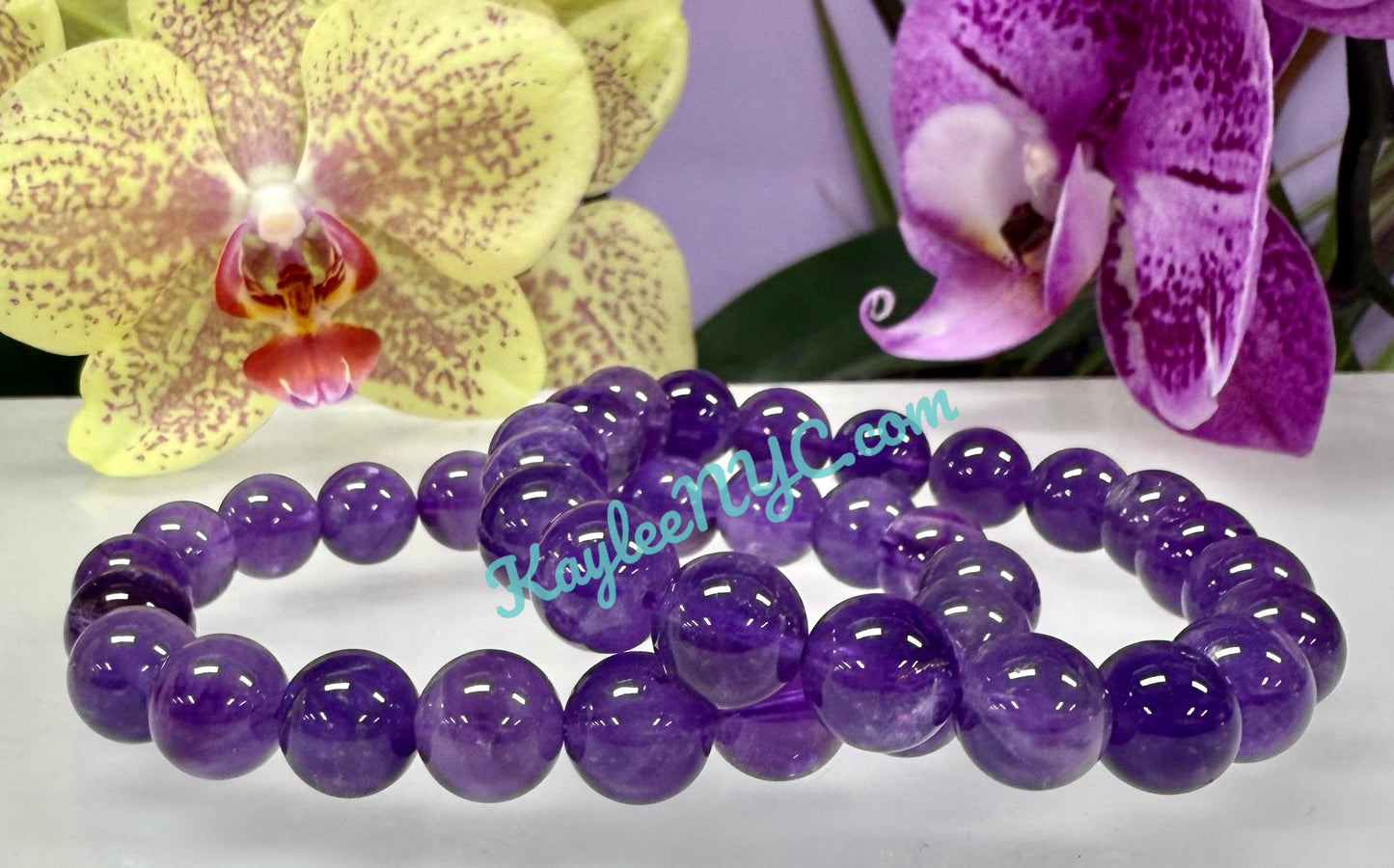 Wholesale 6 Pcs Natural Amethyst 10mm 8” Crystal Healing Stretch Bracelet