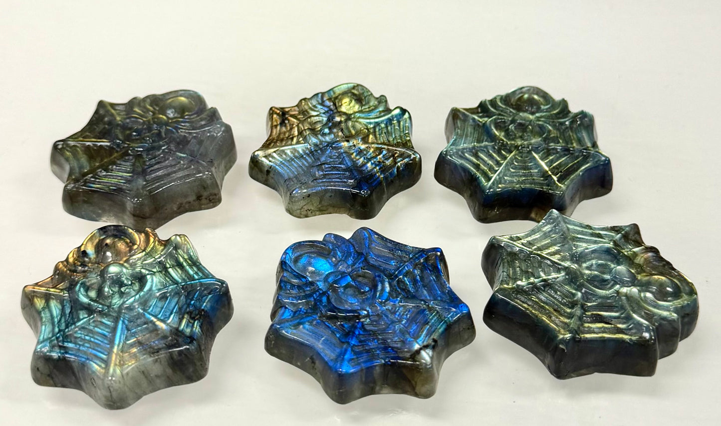 6 PCs Natural Labradorite Spider Carvings Crystal Healing Energy