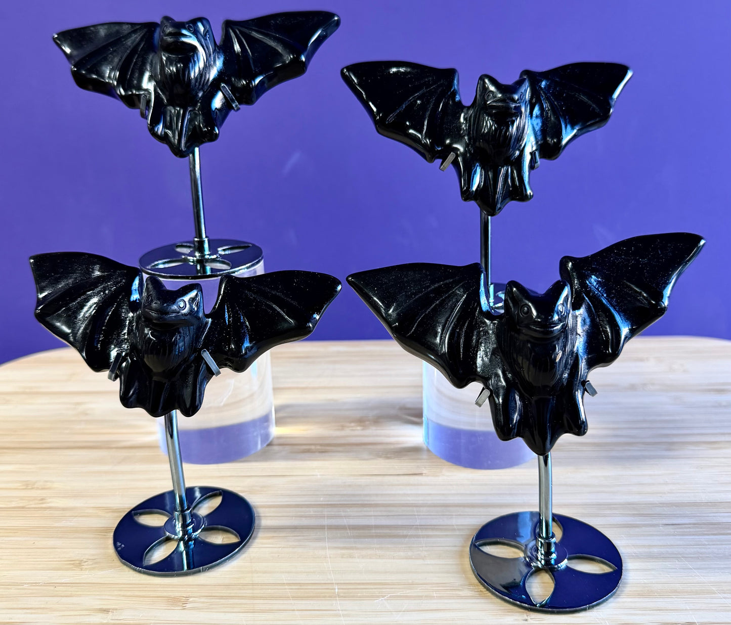 Wholesale Lot 4 PCs Black Obsidian Bats with stand Healing Energy