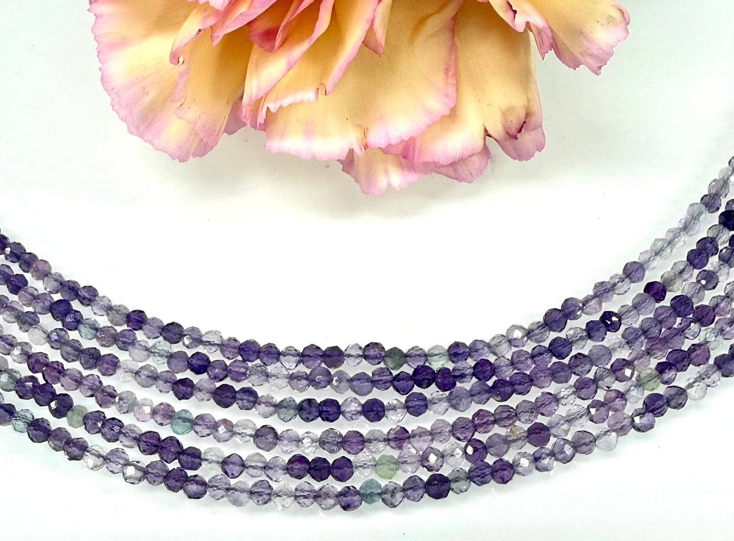 6 PCs 2mm Faceted Fluorite Necklace stainless steel findings