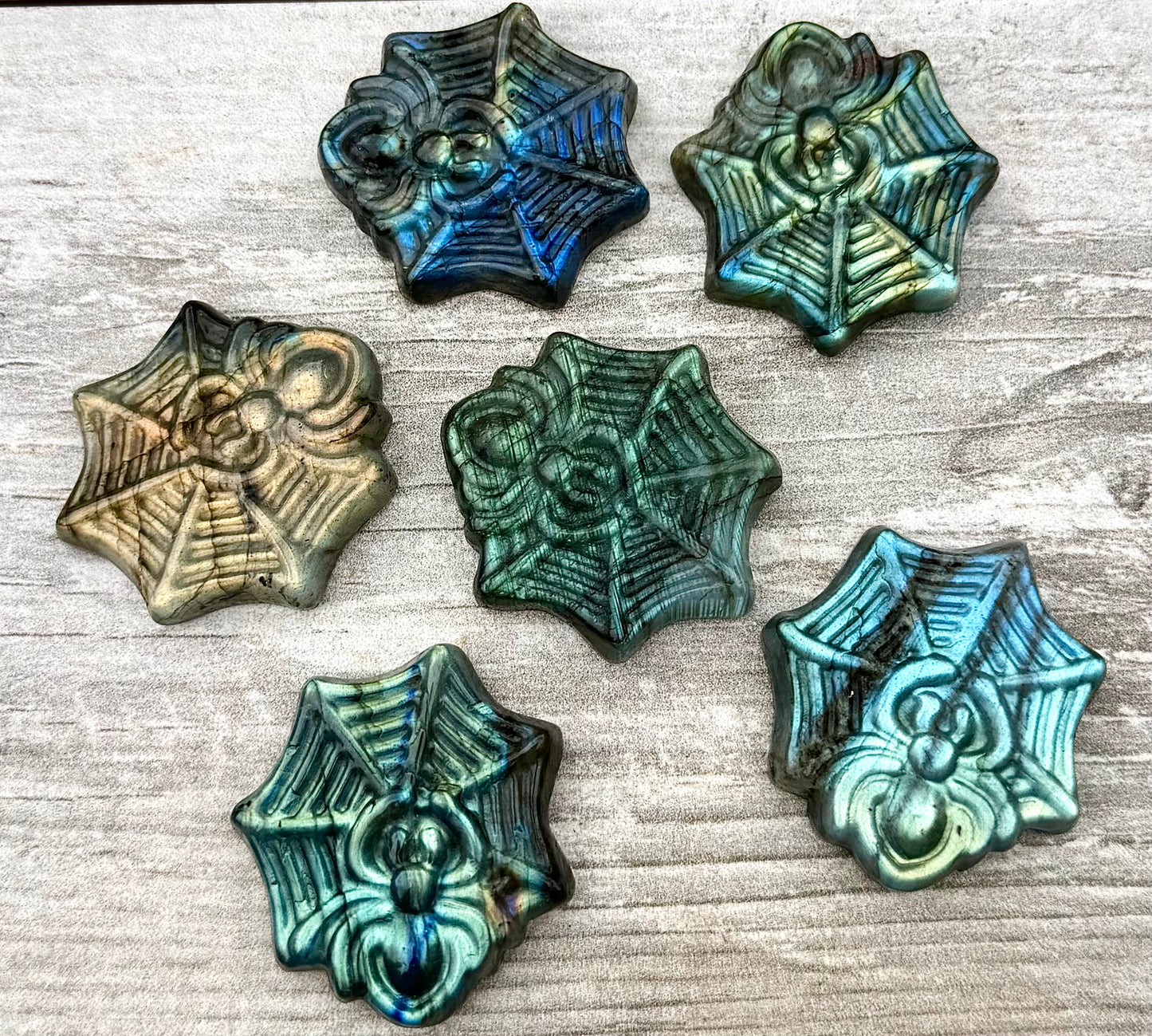 6 PCs Natural Labradorite Spider Carvings Crystal Healing Energy