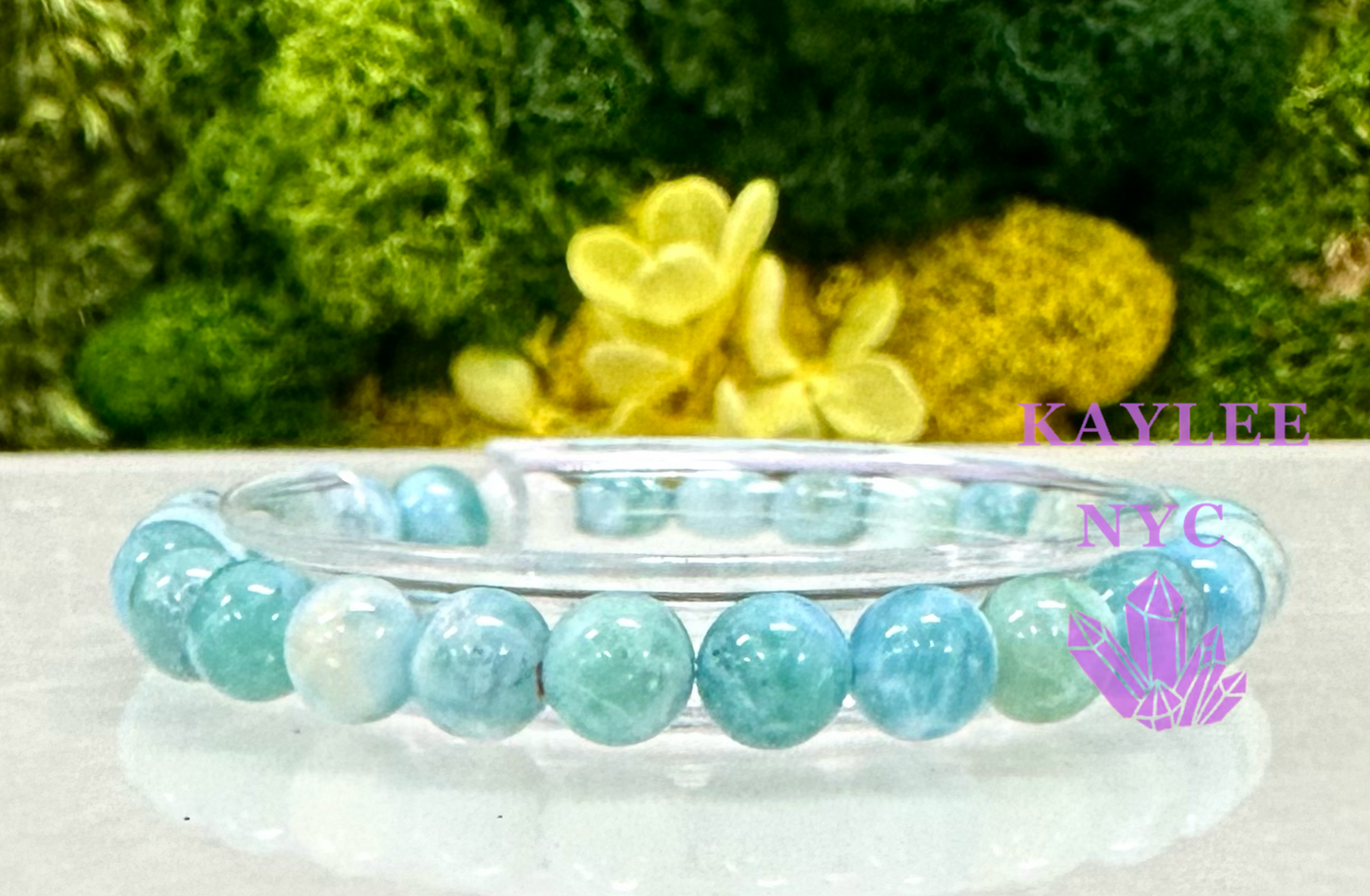 Wholesale 6 Pcs Natural Larimar 8-9mm 7.5” Crystal Healing Stretch Bracelet