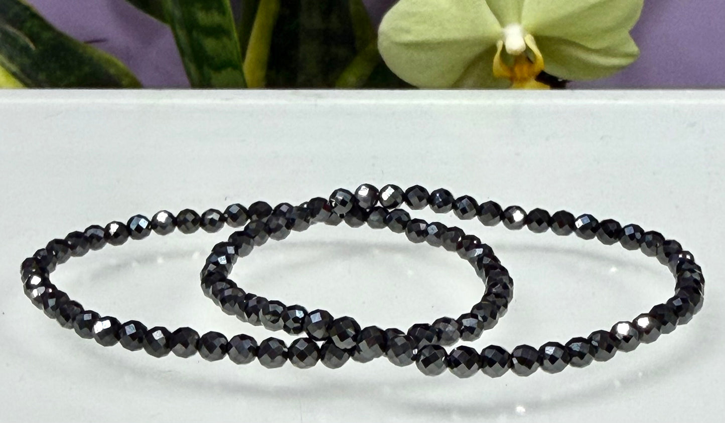 6 PCs 4mm Natural Faceted Hematite Faceted Bracelet 7.5”