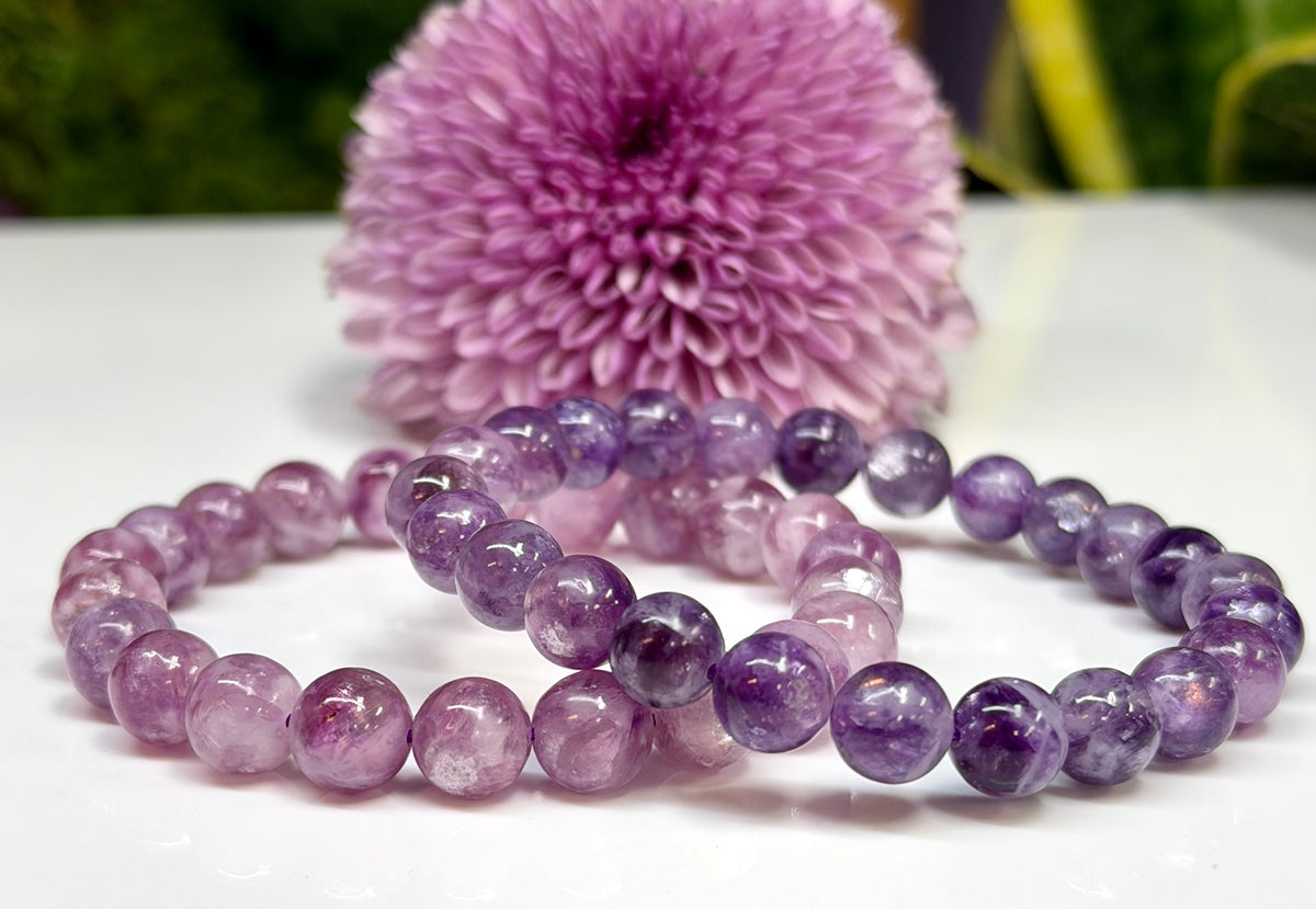 6 PCs Natural Lepidolite Mica 8mm 7.5” Stretch Bracelet