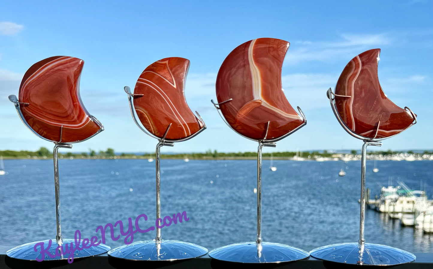 Wholesale Lot 4 PCs Natural Carnelian Moon w/stand Healing Energy