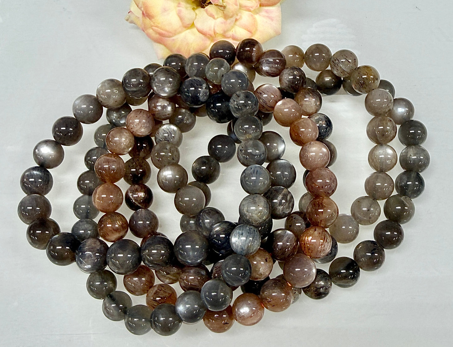 Wholesale 6 Pcs Natural Black Moonstone 8mm 7.5” Crystal Stretch Bracelet