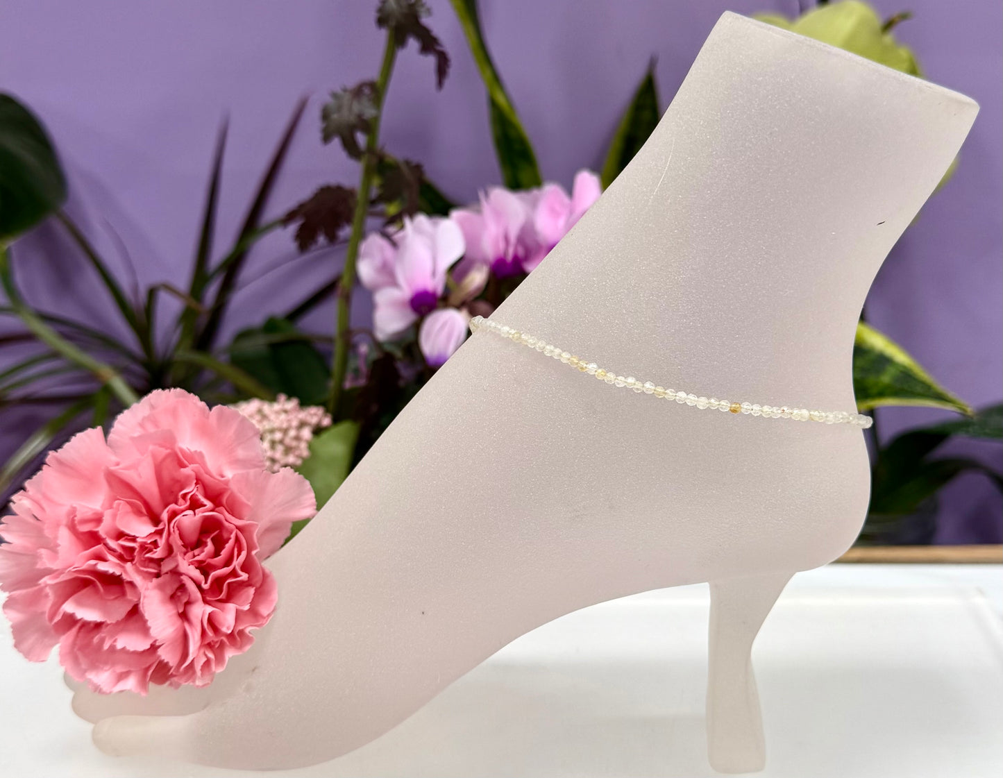 6 PCs 2mm Faceted Citrine anklet Stainless Steel Findings Crystal Hesling Energy