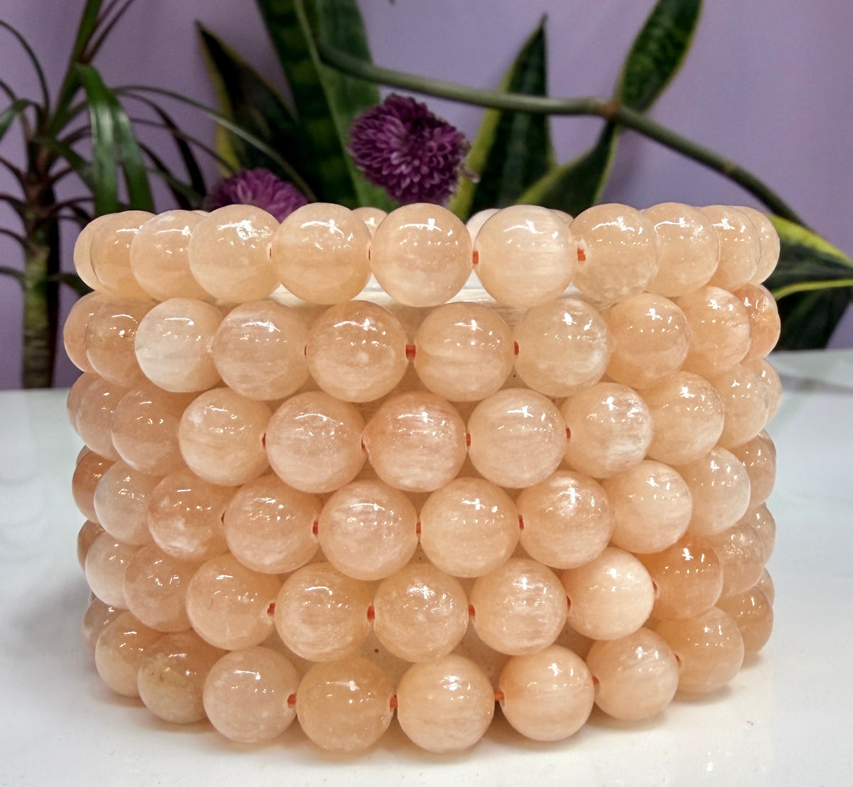 Wholesale 6 Pcs Natural Peach Selenite 8mm 7.5” Crystal Stretch Bracelet