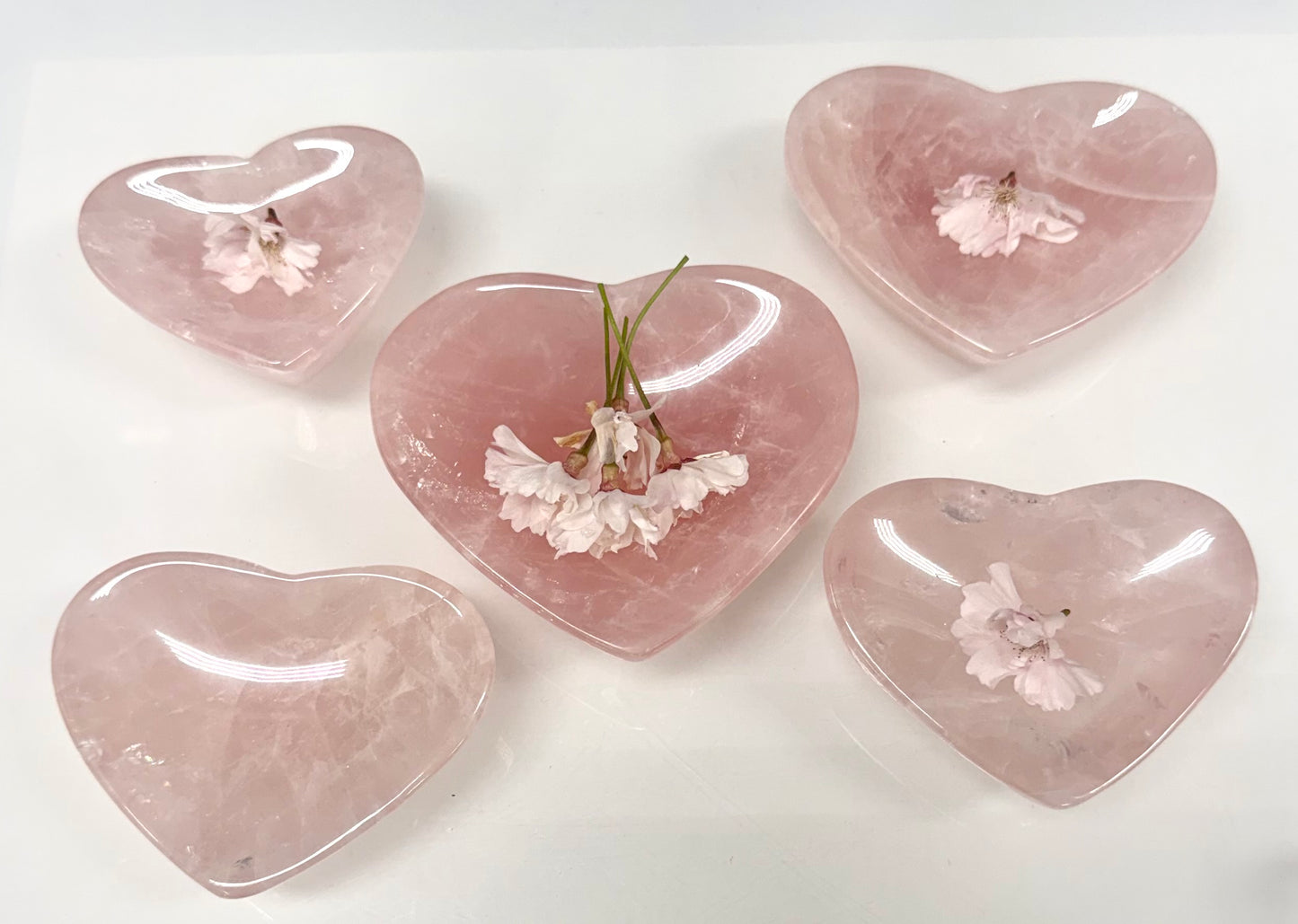 Wholesale Lot 5 pcs Natural Rose Quartz Heart Bowls Crystal Healing Energy