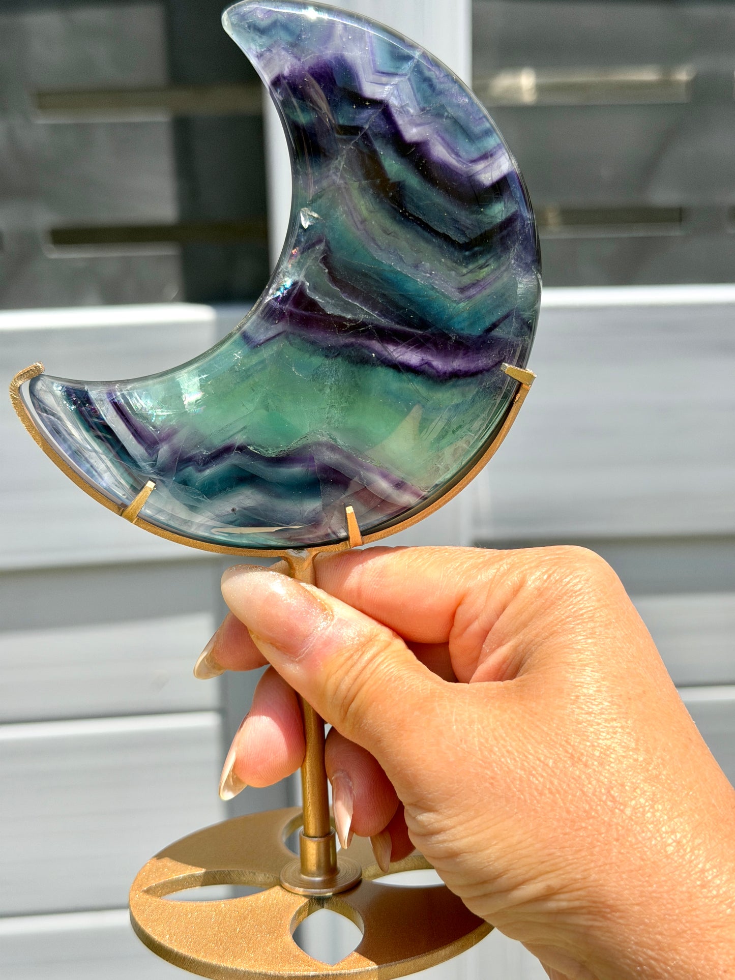 Wholesale Lot 4 PCs Natural Rainbow Fluorite Moon w/stand Healing Energy