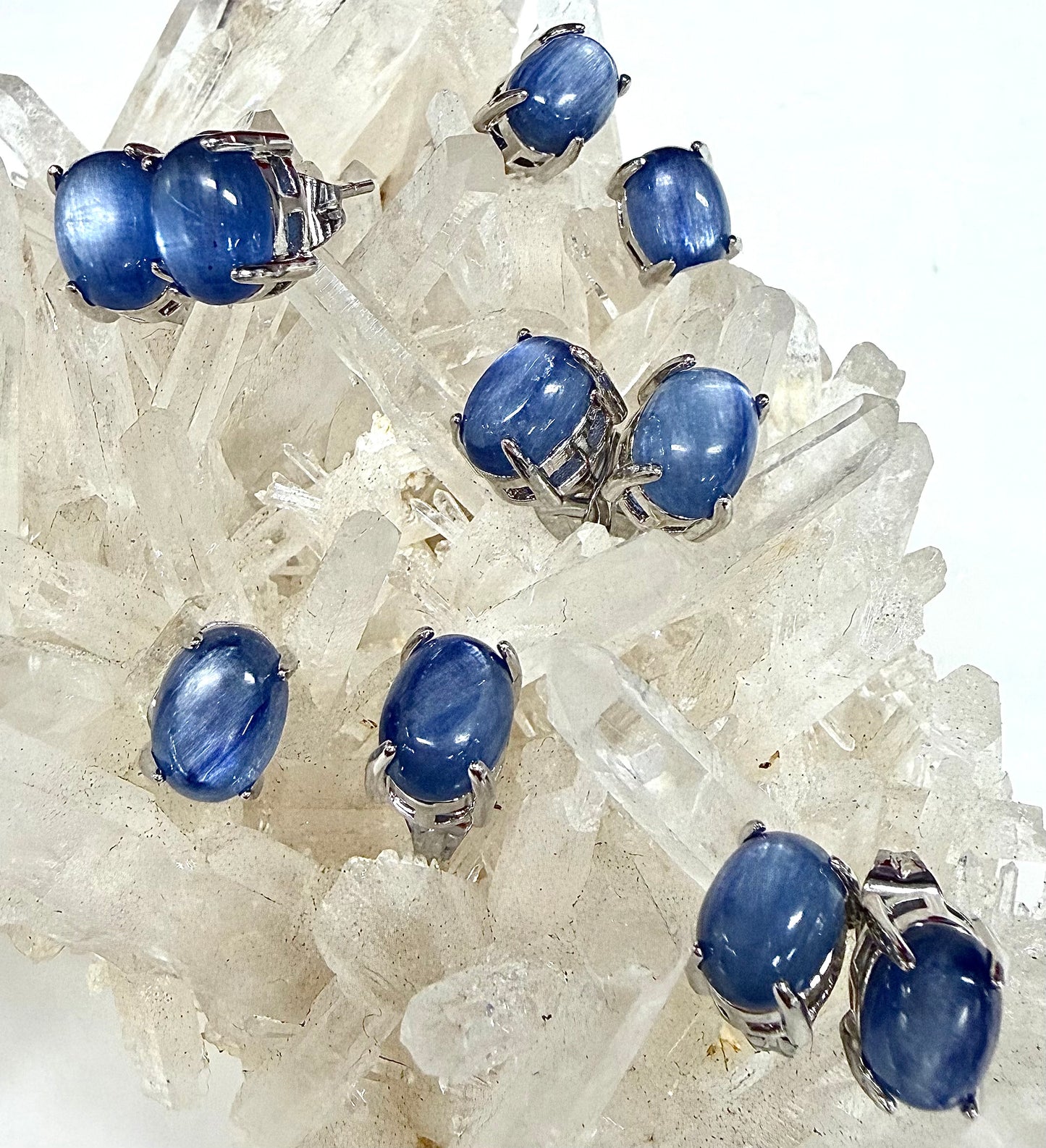Wholesale Lot 5 Pairs Natural Blue Kyanite Sterling Silver(925) Earring Studs 6x8mm