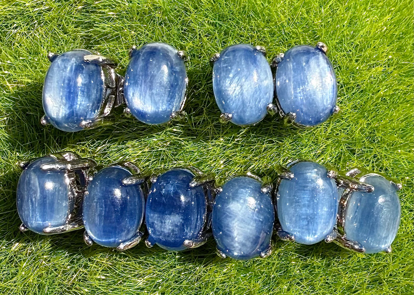 Wholesale Lot 5 Pairs Natural Blue Kyanite Sterling Silver(925) Earring Studs 6x8mm