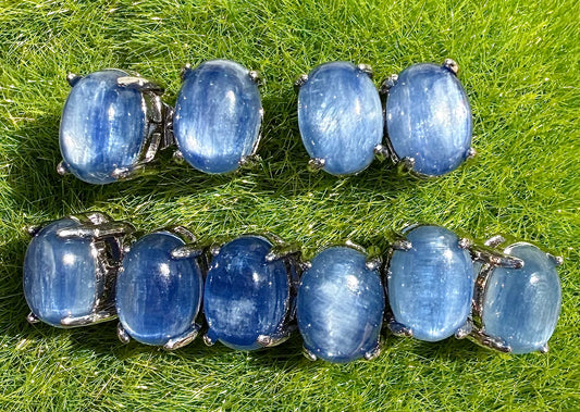 Wholesale Lot 5 Pairs Natural Blue Kyanite Sterling Silver(925) Earring Studs 6x8mm