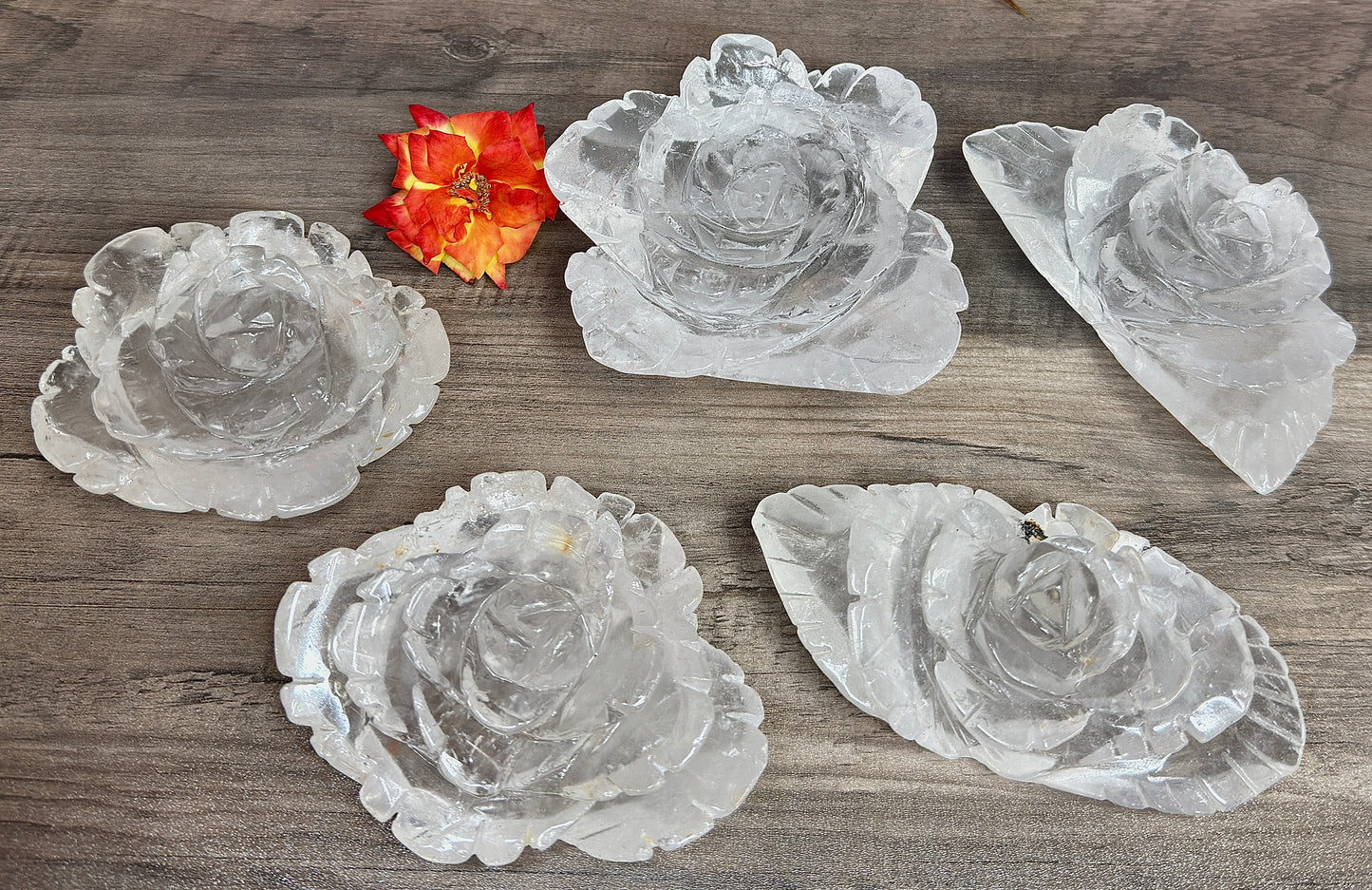4-5 pcs Natural Clear Quartz Rose Carving Crystals Healing Energy