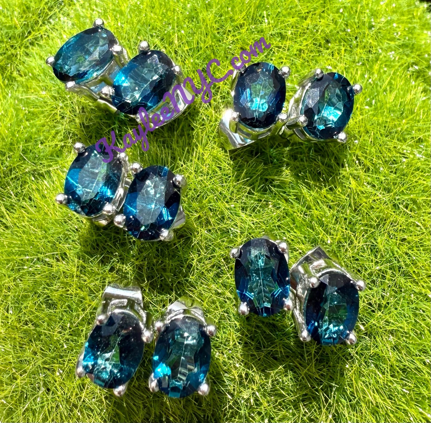 Wholesale Lot 5 Pairs London Blue Topaz Sterling Silver(925) Earring Studs 5x7mm