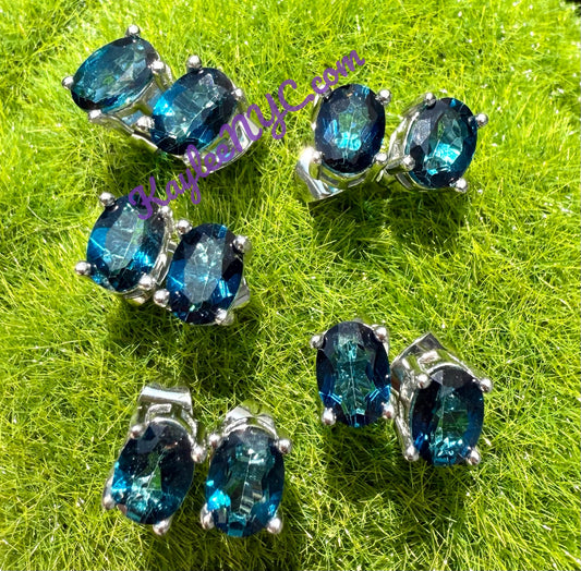 Wholesale Lot 5 Pairs London Blue Topaz Sterling Silver(925) Earring Studs 5x7mm