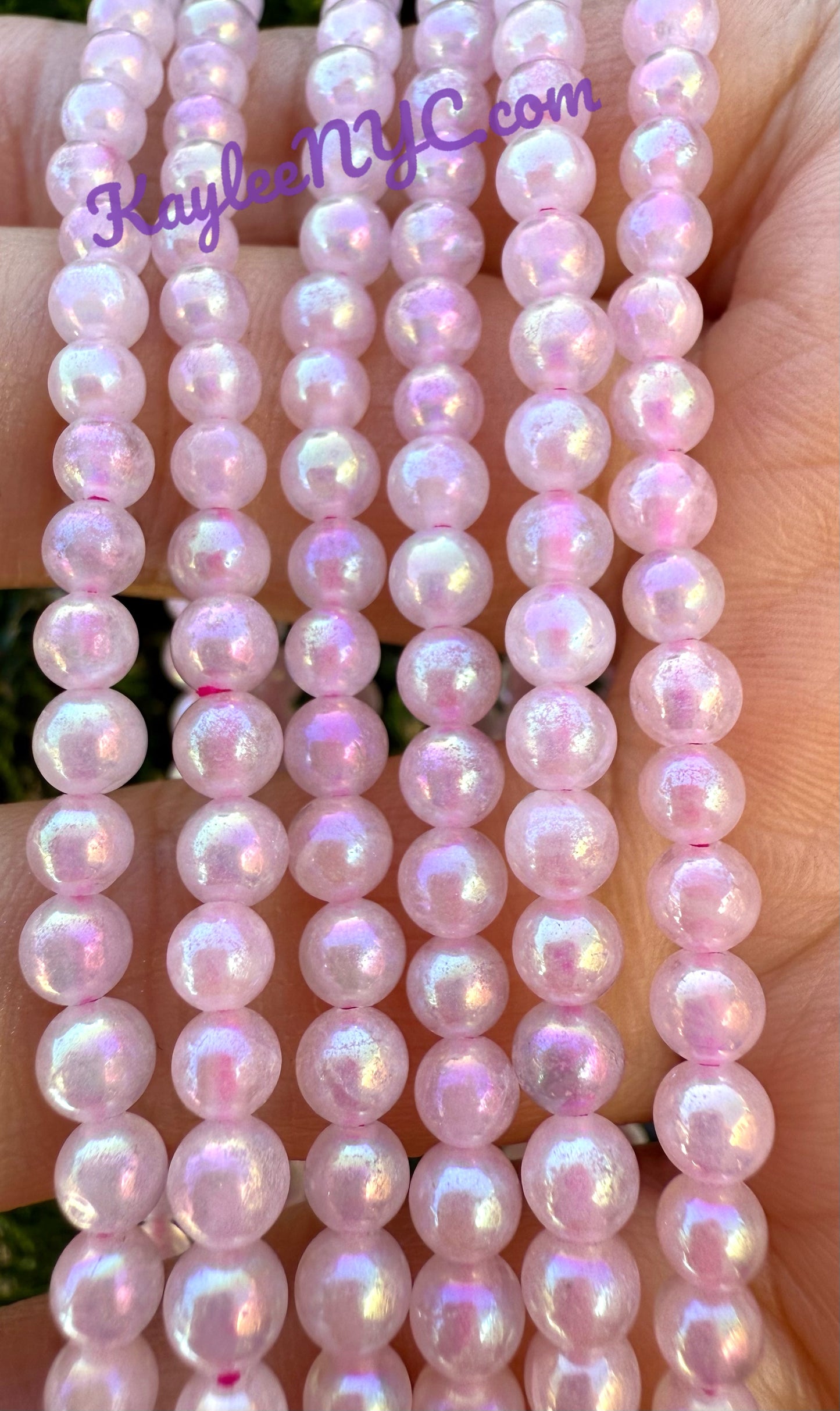 Wholesale 6 Pcs Angel Aura Rose Quartz 4mm 7.5” Crystal Healing Stretch Bracelet