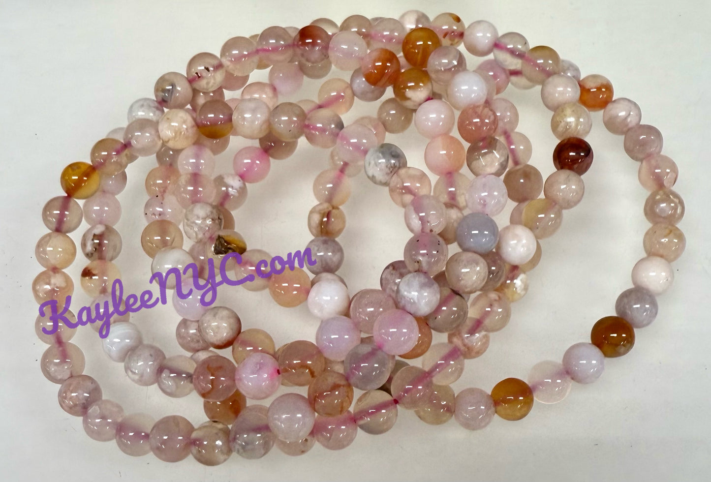 Wholesale 6 Pcs Natural Cherry Blossom Flower Agate 6mm 7.5” Crystal Healing Stretch Bracelet