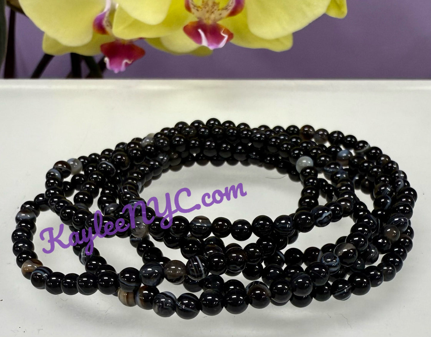 Wholesale Lot 6 Pcs Natural Onyx 4mm 7.5” Crystal Healing Stretch Bracelet