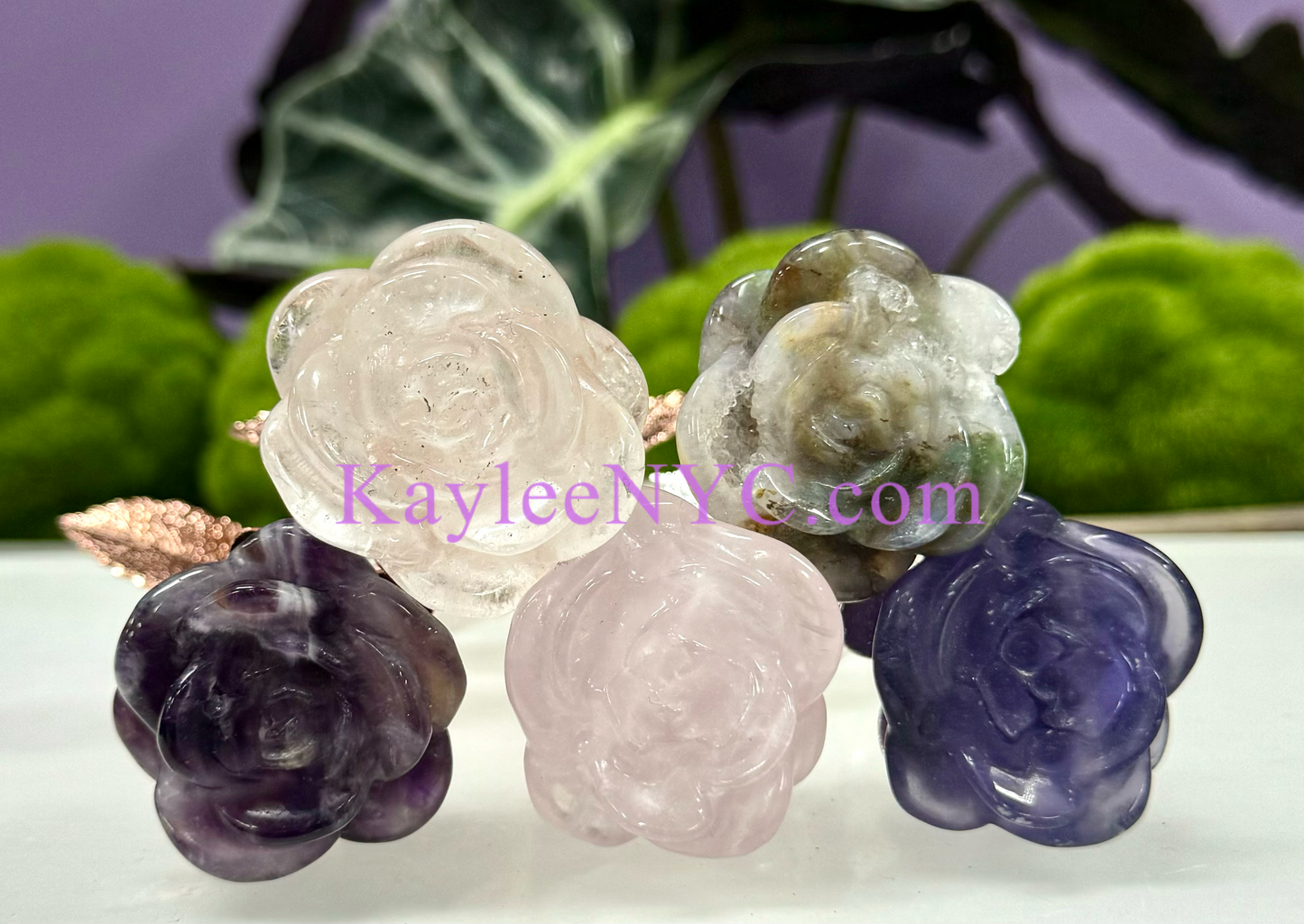 Wholesale Lot 5 PCs Natural Crystals Rose w/stem Healing Energy