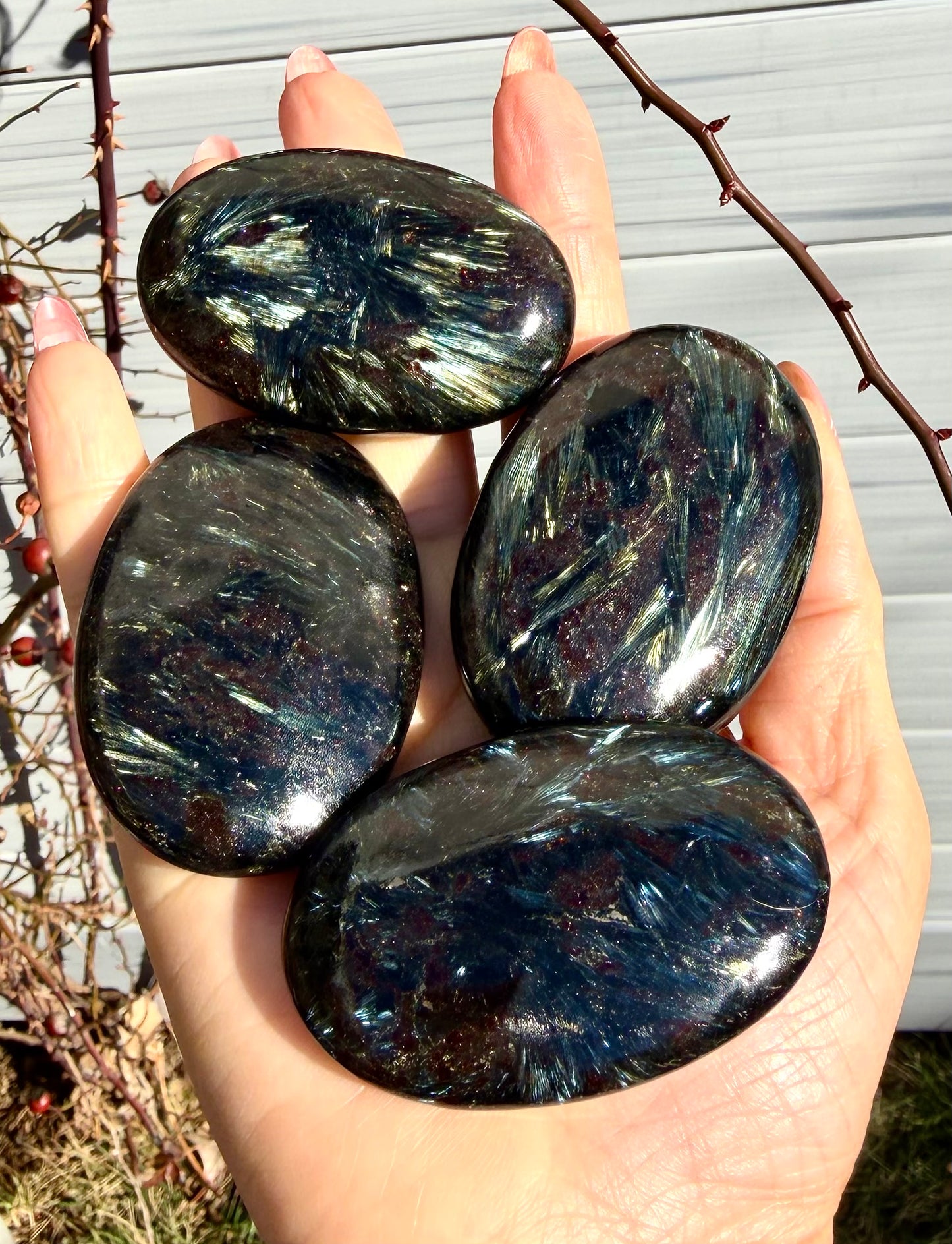 Wholesale 2 Lb Lot Natural Astrophyllite aka Arfvedsonite Palm Stones Crystal Energy