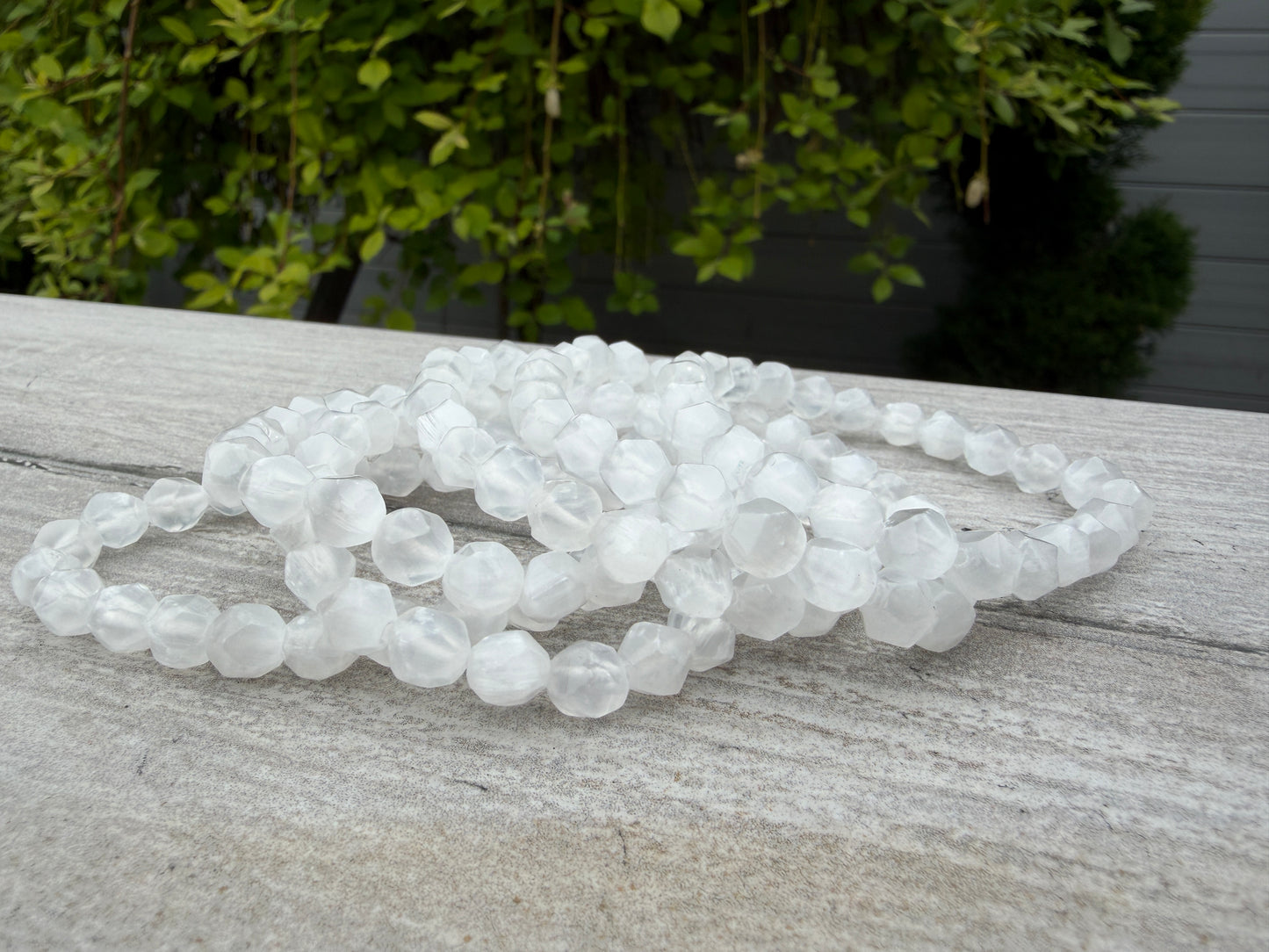Wholesale 6 Pcs 8mm Faceted Selenite Natural Crystal Stretch Bracelet 7.5"