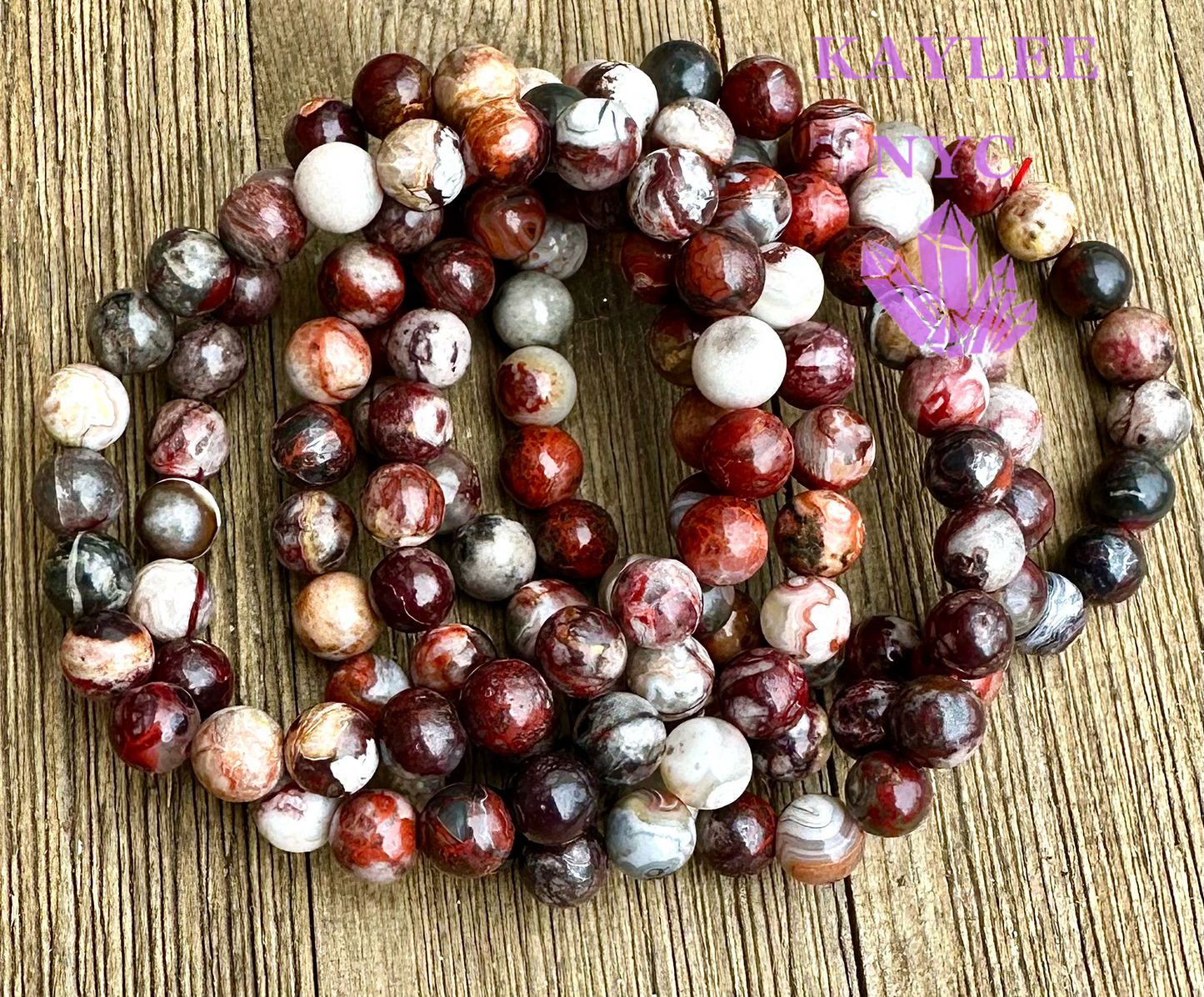 6 PCs Natural Mexican Lace Agate Stretch Bracelet