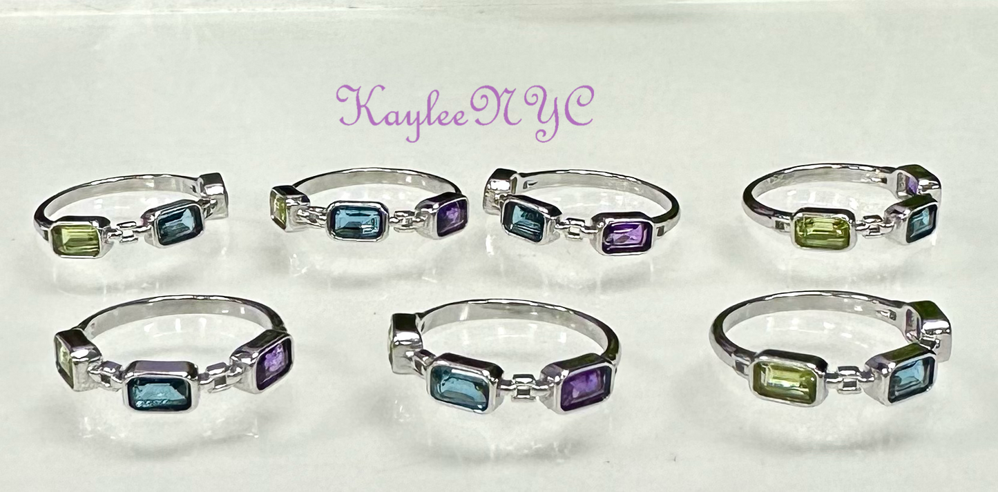 7 PCs Natural Topaz Peridot Amethyst White Bronze Ring