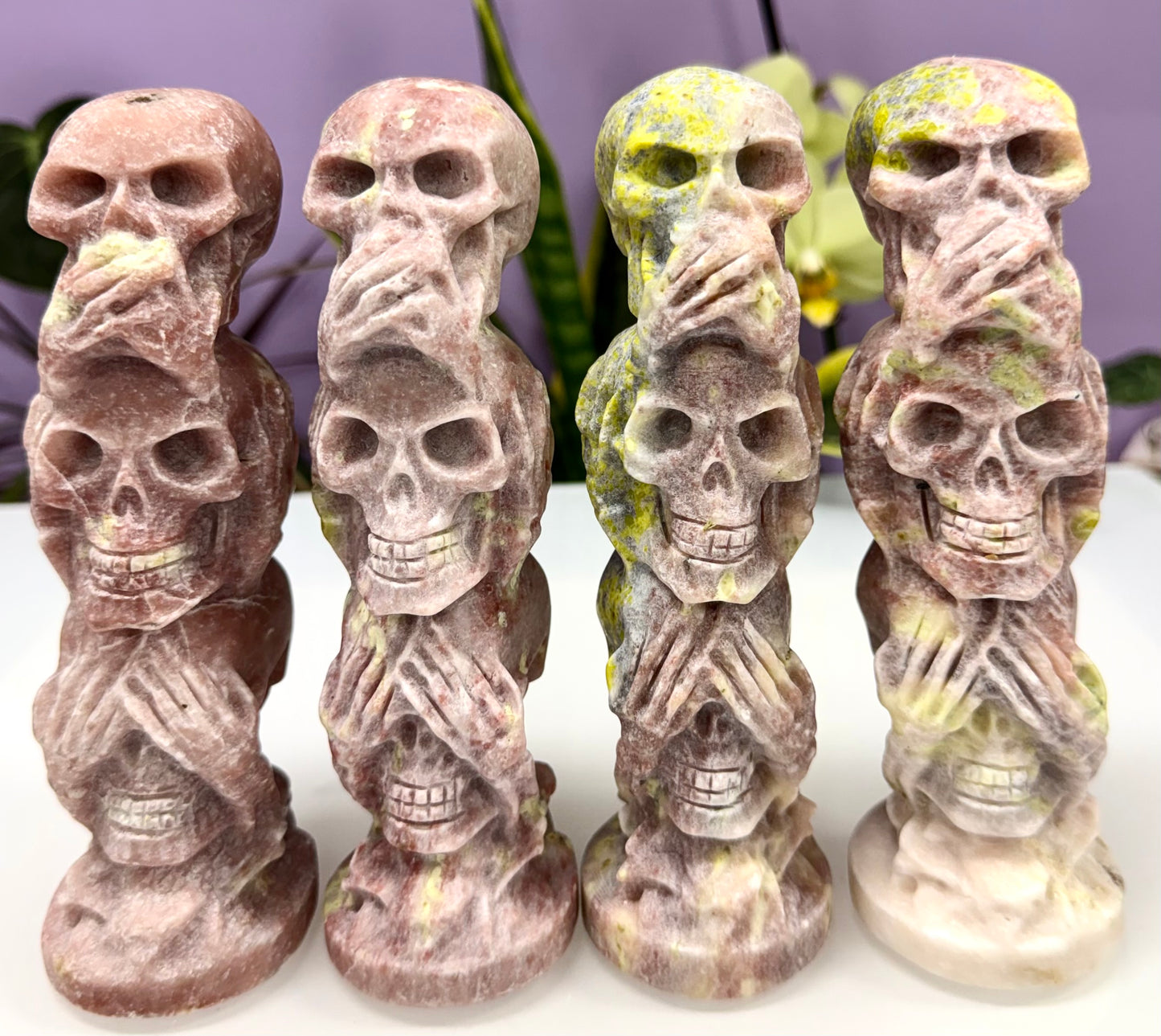 4 PCs 6” Natural Pink Aventurine SerpentineSkulls Crystal Healing Energy