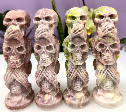 4 PCs 6” Natural Pink Aventurine SerpentineSkulls Crystal Healing Energy