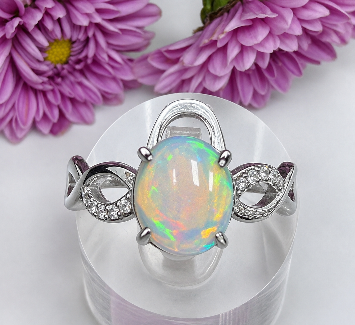 Wholesale Lot 7 pcs Natural Opal Stainless Steel Ring 8x10mm