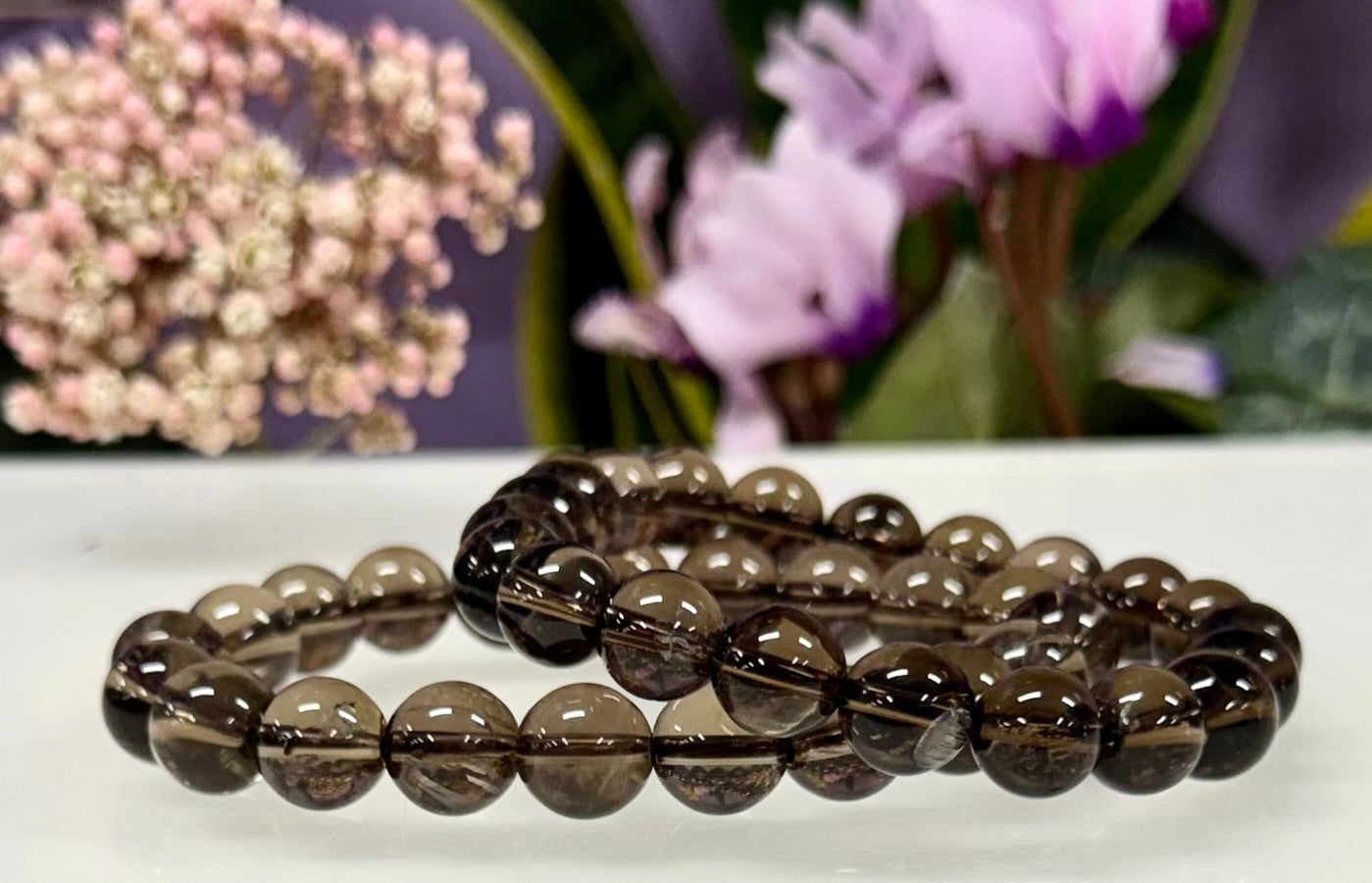 Wholesale 6 Pcs 10mm Smoky Quartz Natural Crystal Healing Stretch Bracelet 8”