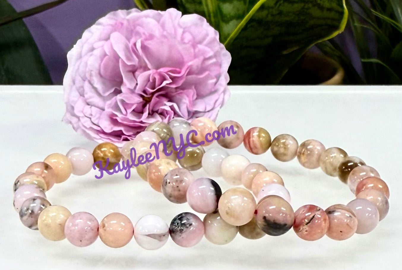 6 PCs Natural Pink Opal Stretch Bracelet 8mm