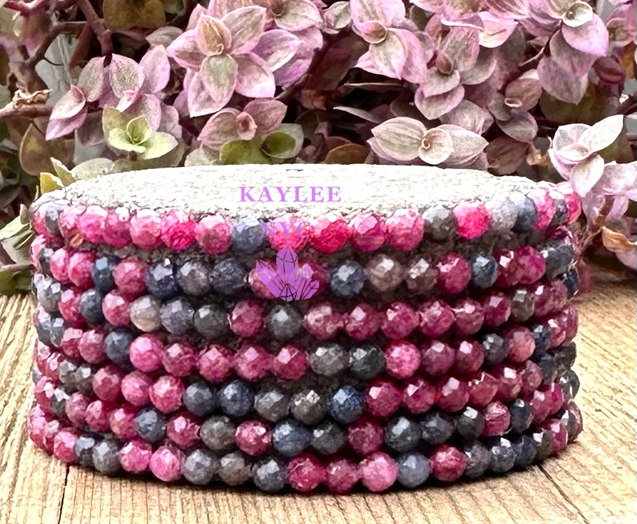 Wholesale Lot 6 Pcs Natural Faceted Ruby & Sapphire 4mm 7.5” Crystal Healing Stretch Bracelet