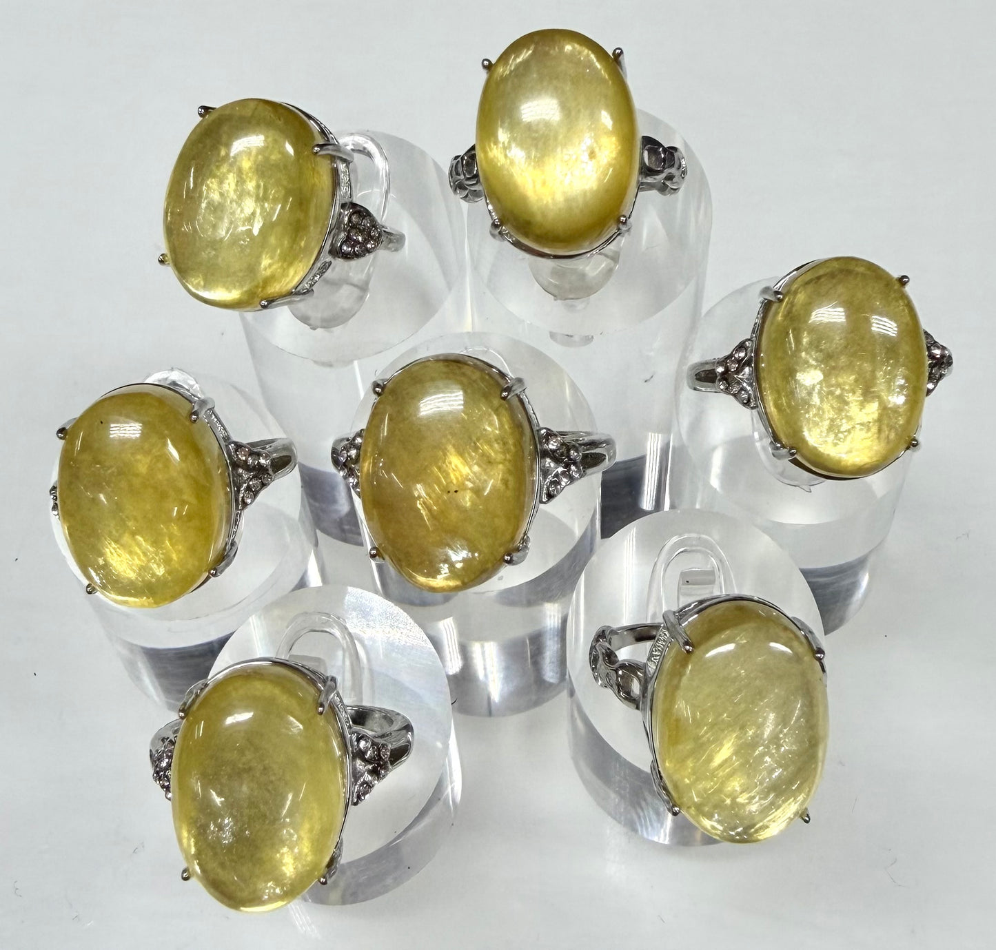 Wholesale Lot 7 pcs Natural Golden Lepidolite Stainless Steel Ring 13x18mm