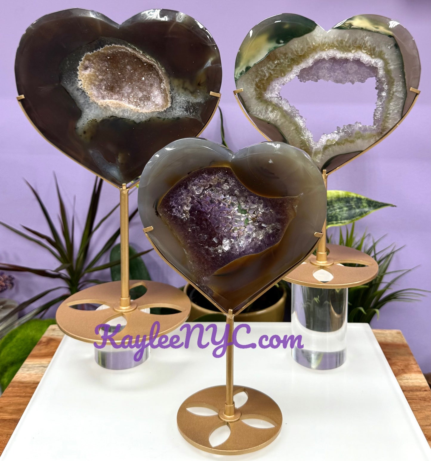 Wholesale Lot 3 PCs Natural Amethyst Agate Heart w/stand Healing Energy